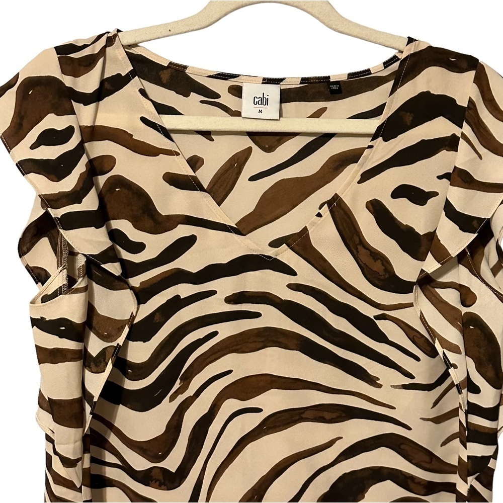 Cabi Simone Brown Cream Zebra Print Flutter Sleev… - image 4